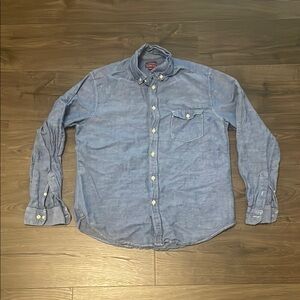Men’s Merona Light Blue Linen/Cotton Casual Button-Down Shirt, Size Medium
